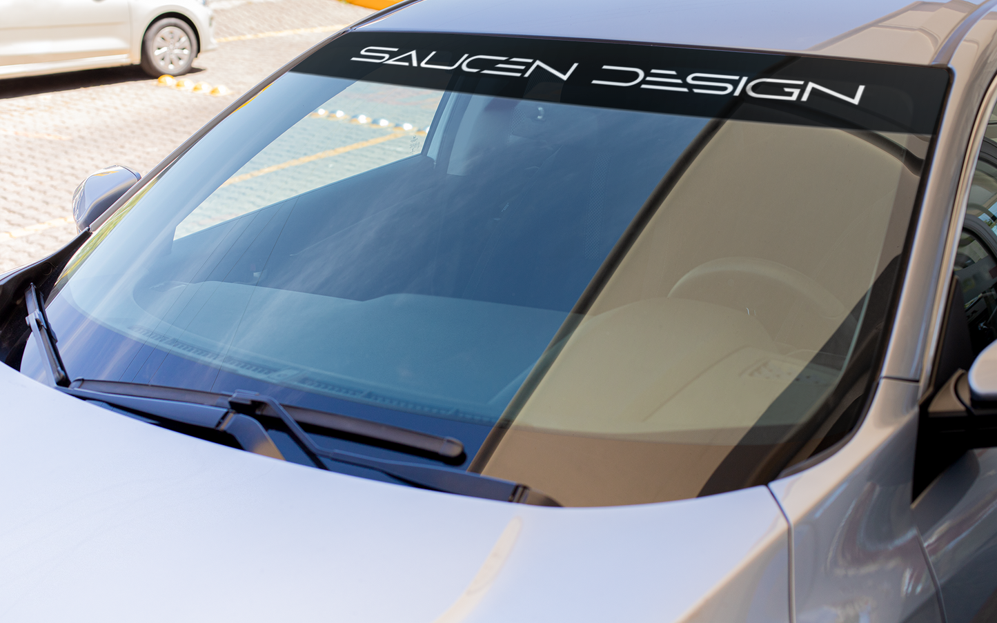 Saucen Design Windshield Banner - Gloss Black/White